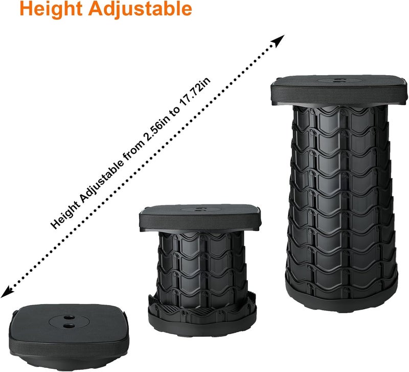 Boreeman Upgraded Collapsible Stool, Square Portable Stool, Lightweight Yet More Sturdy with Load Capacity 400lbs, Perfect for Camping Fishing Hiking BBQ (Square Black) - Image 3